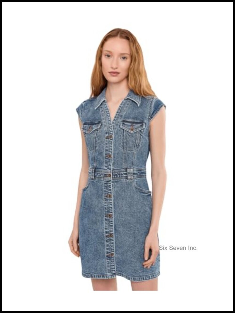 KUT from the Kloth Ruth Denim Front Dress Flared Sleeve Cotton Blend